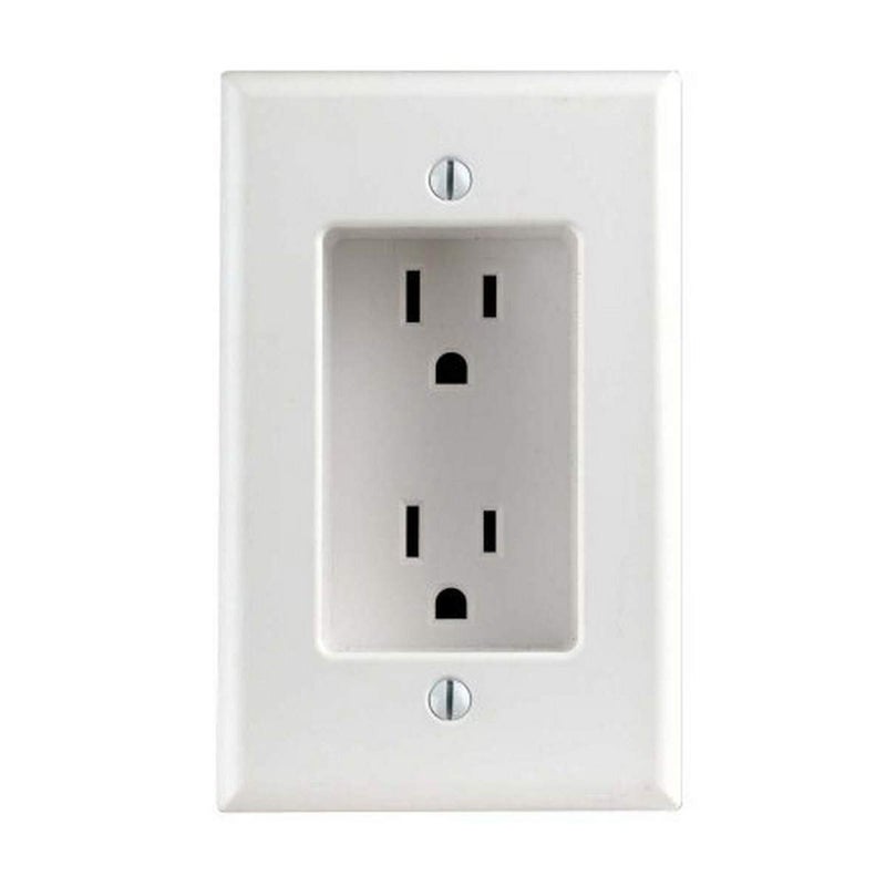 Leviton 689-W 15 Amp 1-Gang Recessed Duplex Receptacle, Residential Grade, with Screws Mounted to Housing, White - Image 1